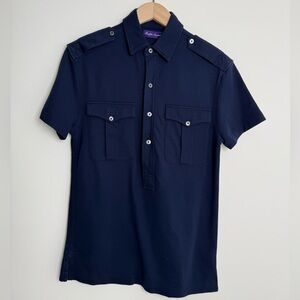 Ralph Lauren Purple Label Military-Style Polo Shirt – Navy Blue – XS